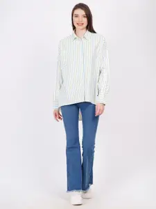 MINGLAY Relaxed Fit Striped Spread Collar Long Sleeves Casual Shirt