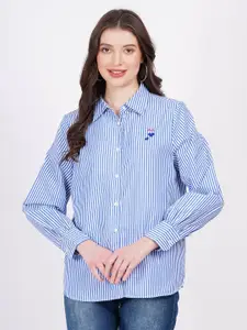 MINGLAY Relaxed Fit Striped Spread Collar Long Sleeves Casual Shirt