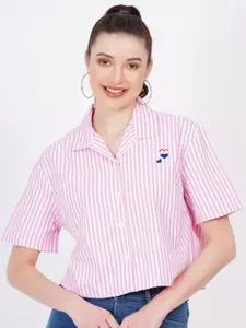 MINGLAY Relaxed Fit Striped Spread Collar Long Sleeves Casual Shirt