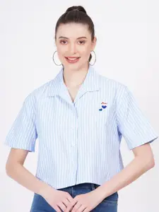 MINGLAY Relaxed Vertical Stripes Spread Collar Long Sleeves Casual Shirt