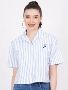 MINGLAY Relaxed Vertical Stripes Spread Collar Long Sleeves Casual Shirt