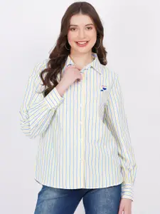 MINGLAY Relaxed Vertical Stripes Spread Collar Long Sleeves Casual Shirt