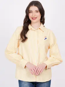 MINGLAY Relaxed Fit Striped Spread Collar Long Sleeves Casual Shirt