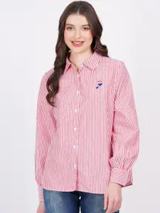 MINGLAY Relaxed Fit Striped Spread Collar Long Sleeves Casual Shirt