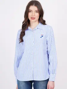 MINGLAY Relaxed Fit Striped Spread Collar Long Sleeves Casual Shirt