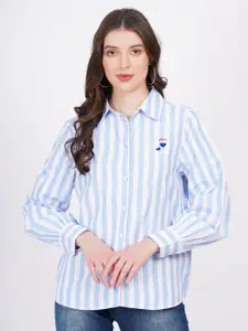 MINGLAY Relaxed Fit Striped Spread Collar Long Sleeves Casual Shirt