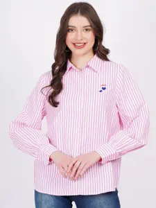 MINGLAY Relaxed Fit Striped Spread Collar Long Sleeves Casual Shirt