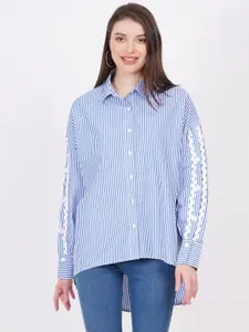 MINGLAY Relaxed Fit Striped Spread Collar Long Sleeves Casual Shirt
