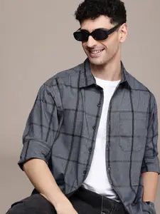 WROGN Pure Cotton Comfort Fit Windowpane Checked Casual Shirt