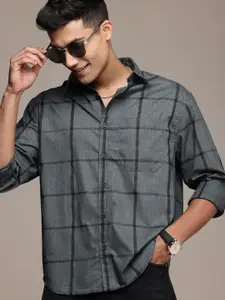 WROGN Pure Cotton Comfort Fit Windowpane Checks Opaque Casual Shirt