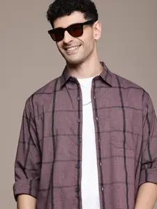 WROGN Pure Cotton Comfort Fit Windowpane Checked Casual Shirt