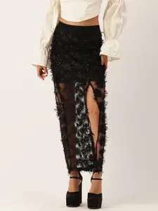 bebe Embroidered & Sequined Semi-Sheer A-line Skirt