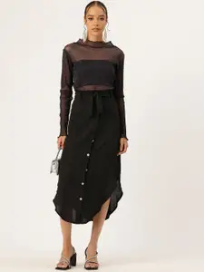 bebe All Day Belted Waist Curved Hem Midi Straight Skirt