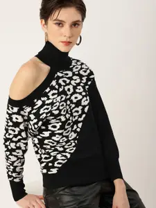 bebe Cut-Out Shoulder Turtle Neck Knitted Pullover