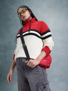 The Roadster Lifestyle Co. Plus Size Acrylic Cable Knit Colourblocked Pullover