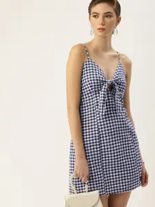 bebe Checked Shoulder Straps Tie-Ups Smocked Detail A-Line Mini Dress