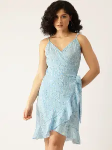 bebe Floral Print Ruffled Wrap Dress