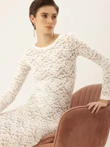 bebe Self Design Semi Sheer Net Maxi Dress