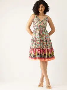 bebe Travel Leisure Ethnic Motifs Printed Wrap Dress