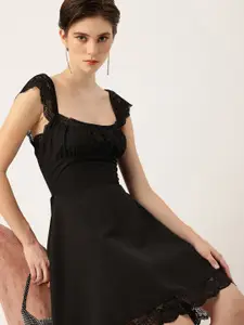 bebe Lace Inserts Cap Sleeves Fit & Flare Dress