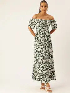 bebe Dose of Vitamin Floral Printed Off-Shoulder Fit & Flare Maxi Dress