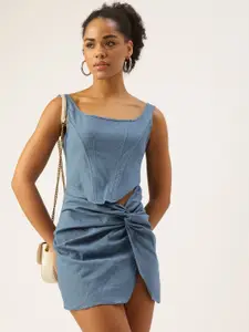 bebe Square Neck Cut-Outs Detail Chambray Sheath Mini Dress