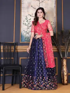 DDRS FASHION Embroidered Net Semi-Stitched Lehenga & Unstitched Blouse With Dupatta