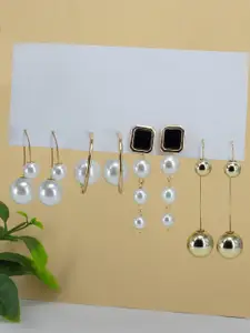 PRIVIU Set of 4 Gold Plated Artificial Beads Drop Earrings