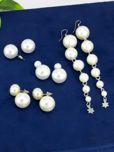 PRIVIU Set Of 4 Gold-Plated Beaded Circular Stud & Drop Earrings