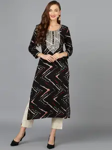 KALINI Chevron Printed Thread Work Straight Kurta