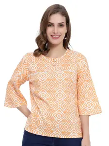 NKSA FASHION Printed Round Neck Cotton Top
