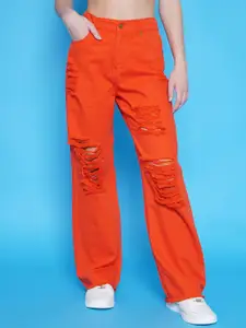 BAESD Women Highly Distressed Coloured Shade Straight Fit High Waist Ripped Denim Jeans