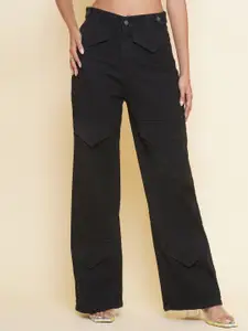 BAESD Women Clean Look No Fade Dark Shade Straight Fit High Waist Denim Cargo Jeans