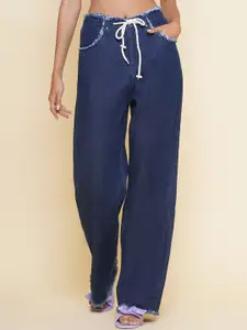 BAESD Women Clean Look Dark Shade Straight Fit High Waist Non Stretchable Denim Jeans