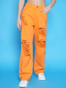 BAESD Women Highly Distressed Coloured Shade Straight Fit High Waist Ripped Denim Jeans