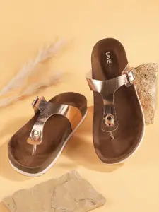 Lavie Women Buckles Detail Open Toe T-Strap Flats