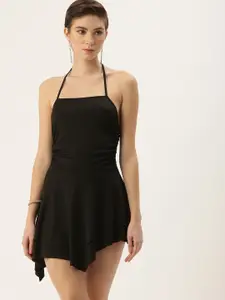 bebe Halter Neck Gathered Detail A-Line Mini Dress