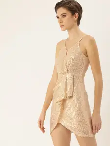 bebe Embellished Net Sheath Wrap Detail Mini Dress