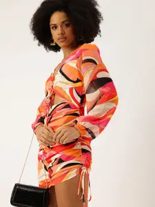 bebe Printed Cut-Out Backless Ruched Bodycon Mini Dress