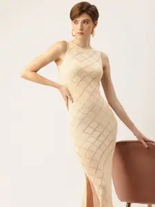 bebe Self Design Semi Sheer Maxi Dress