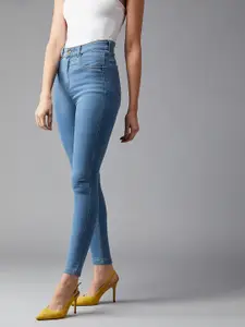 DOLCE CRUDO Women Skinny Fit High-Rise Clean Look Light Fade Whiskers Stretchable Jeans