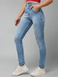 DOLCE CRUDO Money Penny Women Light Blue Clean Look Heavy Fade High-Rise Slim Fit  Jeans