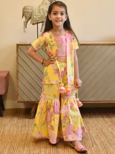 Fayon Kids Printed Embellished Cotton Top With Sharara