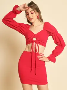 TANDUL Women Puff Sleeve Bodycon Mini Dress