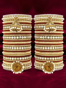 leshya Set of 54 Brass-Plated Stone Studded & Beaded Mirror Bangles