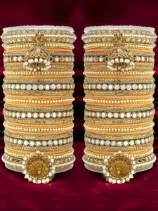 leshya Set of 54 Brass-Plated Stone Studded & Beaded Mirror Bangles
