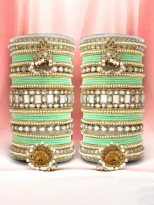 leshya Set of 50 Brass-Plated Stone Studded & Beaded Mirror Bangles