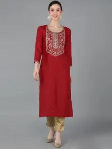 KALINI Ethnic Motifs Embroidered Thread Work Chanderi Silk Kurta