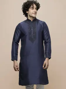 MAAHI FABS Mandarin Collar Long Sleeves Sequined Embroidered Straight Kurta