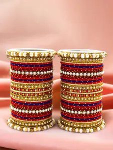 leshya Set Of 70 Brass Plated Stone Studded & Beaded Bangles